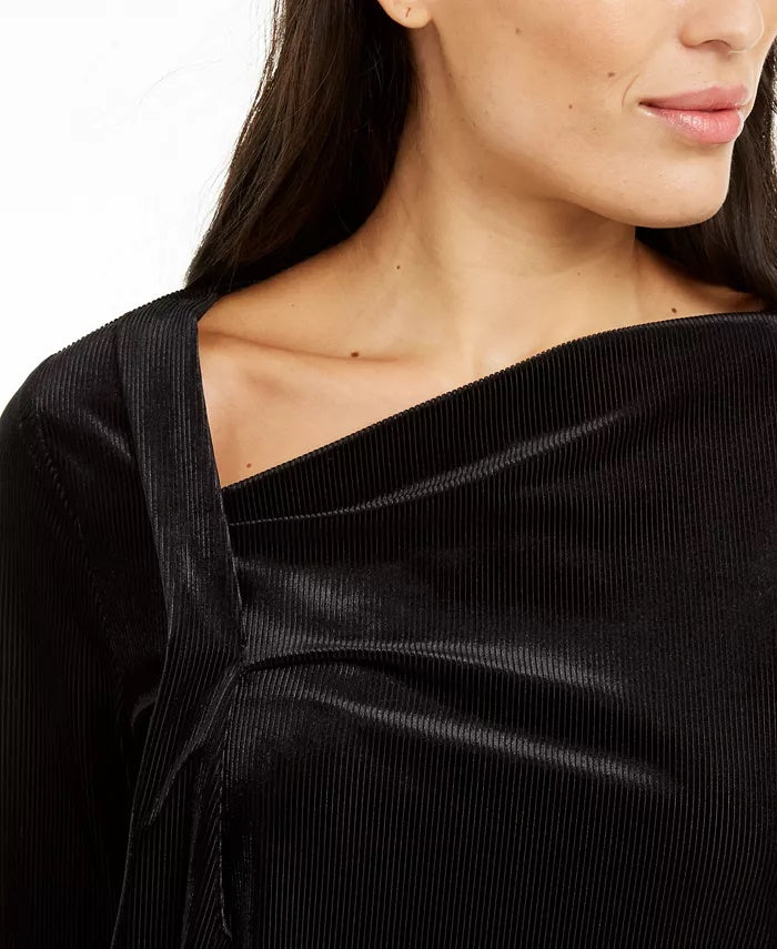 Alfani Women's Asymmetrical-Neckline Velvet Top Black Size Extra Large