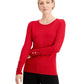 JM Collection Women's Metallic Round Neck Stud Cuff Sweater Red Size Medium