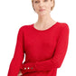JM Women's Collection Metallic Round-Neck Stud-Cuff Sweater Bright Red Size XX Large