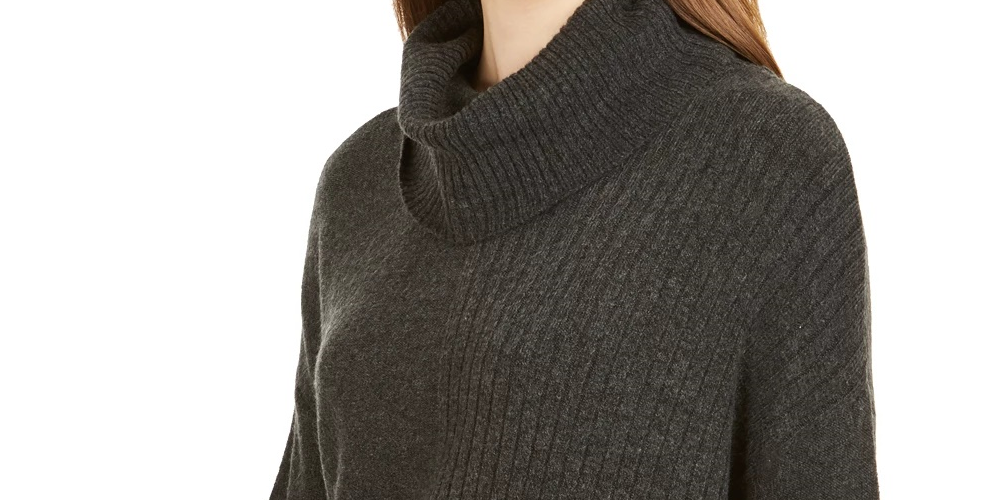 Style & Co Women's Mixed Stitch Ribbed Turtleneck Tunic Sweater Grey Size Small