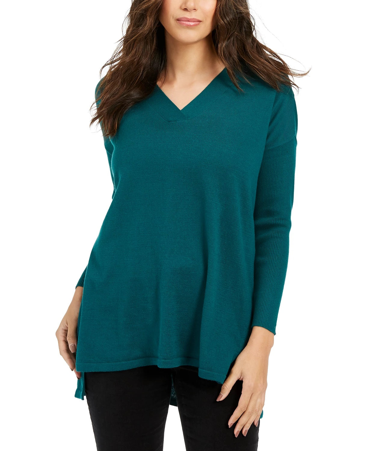 Style & Co Women's V Neck Tunic Sweater Green Size X-Large