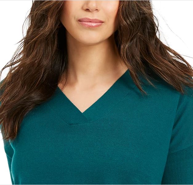 Style & Co Women's V Neck Tunic Sweater Green Size X-Large