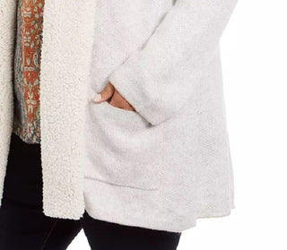 Style & Co Women's Plus Size Sherpa-Collar Cardigan Gray Size X-Large