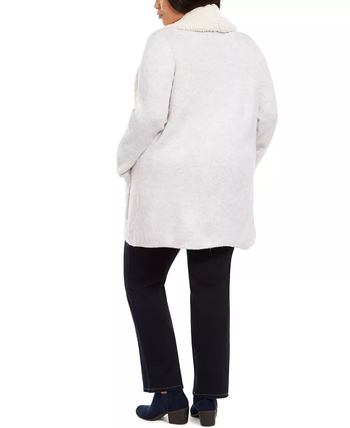 Style & Co Women's Plus Size Sherpa-Collar Cardigan Gray Size 0X