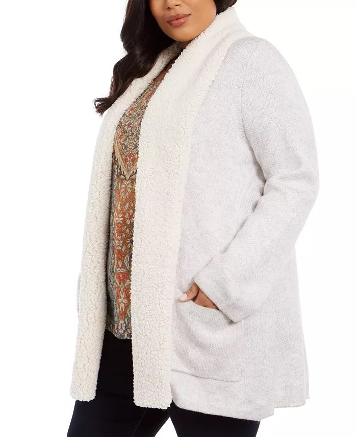 Style & Co Women's Plus Size Sherpa-Collar Cardigan Gray Size 0X