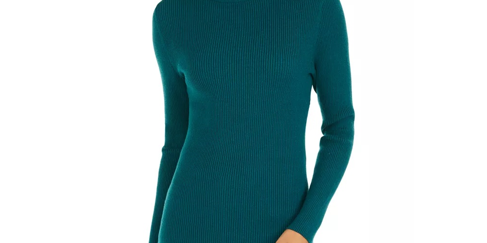 Style & Co Women's Ribbed Turtleneck Sweater Dark Green Size Large