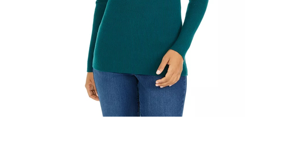 Style & Co Women's Ribbed Turtleneck Sweater Dark Green Size Large