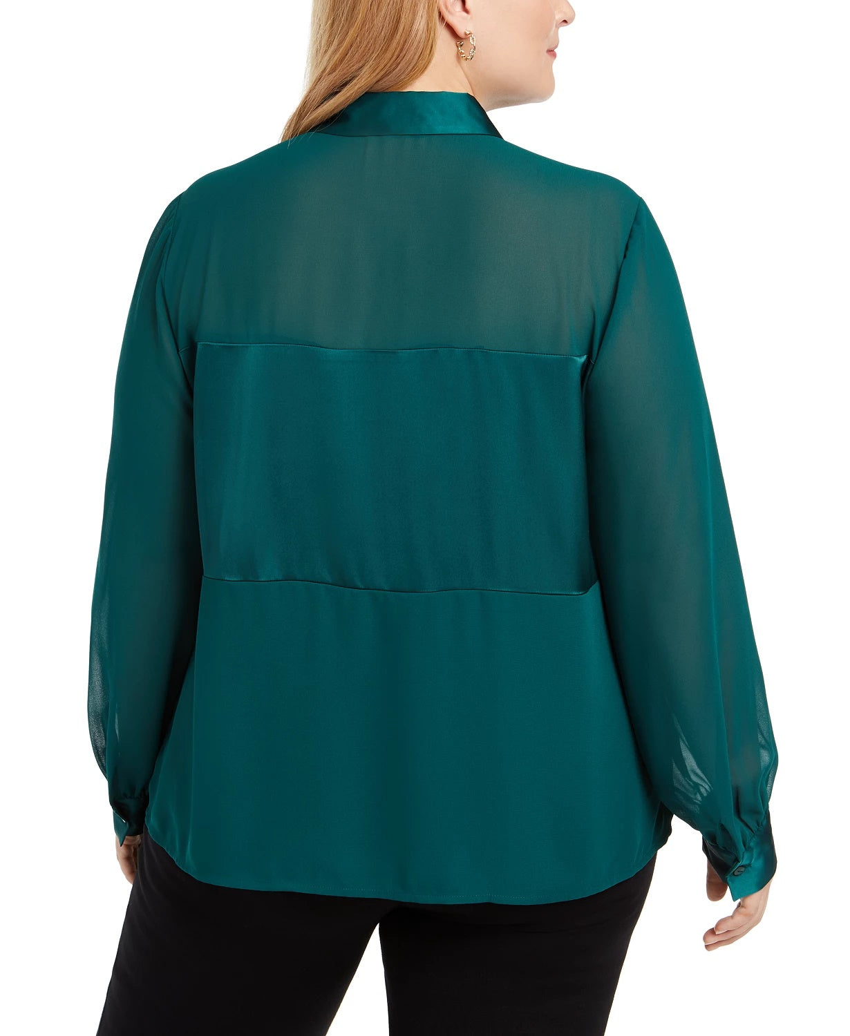 Alfani Women's Plus Size Satin Mixed-Media Top Dark Green Size 4X