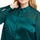 Alfani Women's Plus Size Satin Mixed-Media Top Dark Green Size 4X