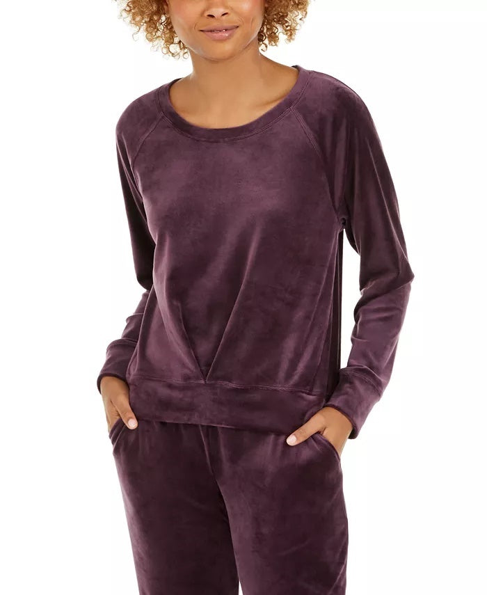 Ideology Women's Pleated Velour Sweatshirt Purple Size Small