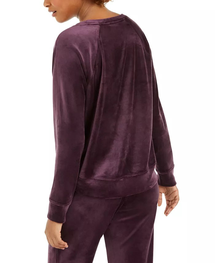 Ideology Women's Pleated Velour Sweatshirt Purple Size Small