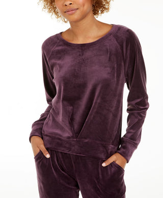 Ideology Women's Pleated Velour Sweatshirt Purple Size Small