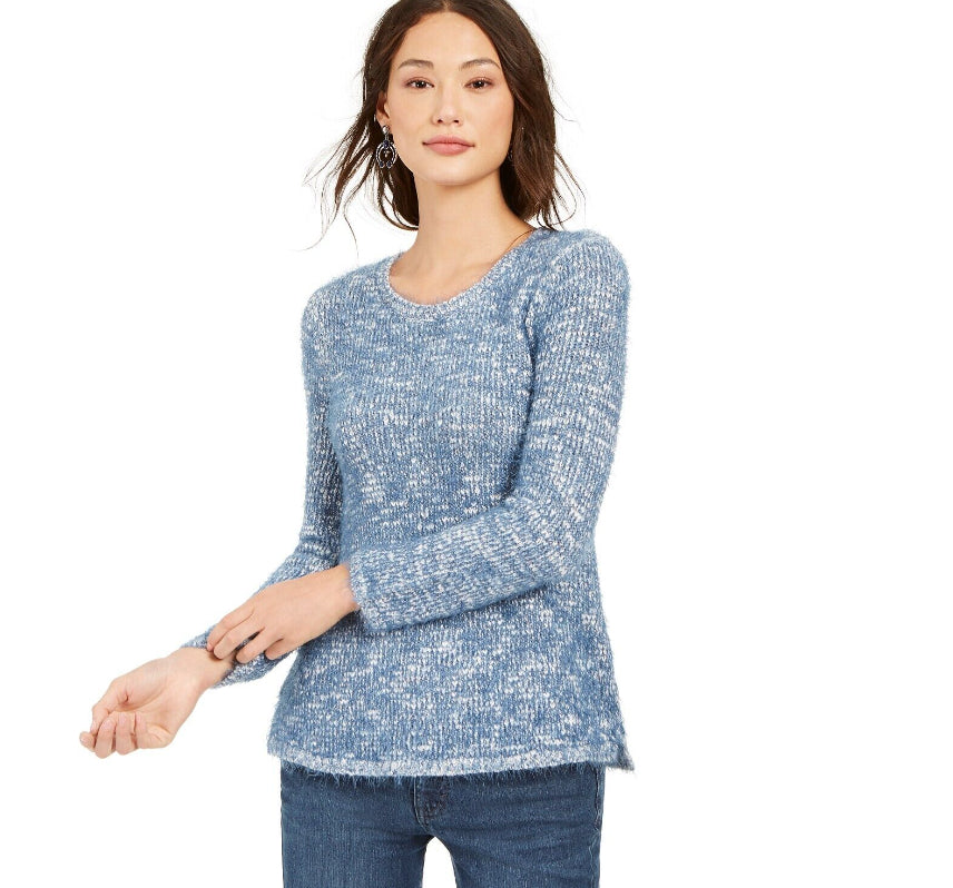 Style & Co Women's Textured Eyelash Sweater Blue Size XX-Large