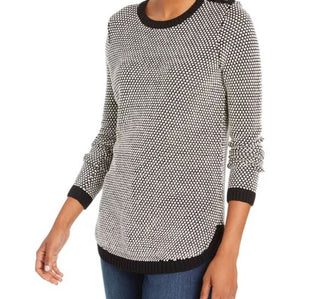 Charter Club Women's Textured Contrast Trim Sweater Black Size X-Large