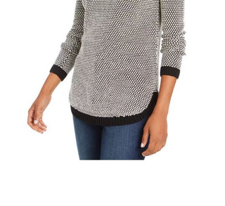 Charter Club Women's Textured Contrast Trim Sweater Black Size X-Large