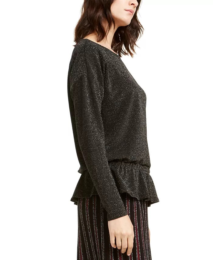 Alfani Women's Metallic Peplum Top Gunmetal Lurex Size Small