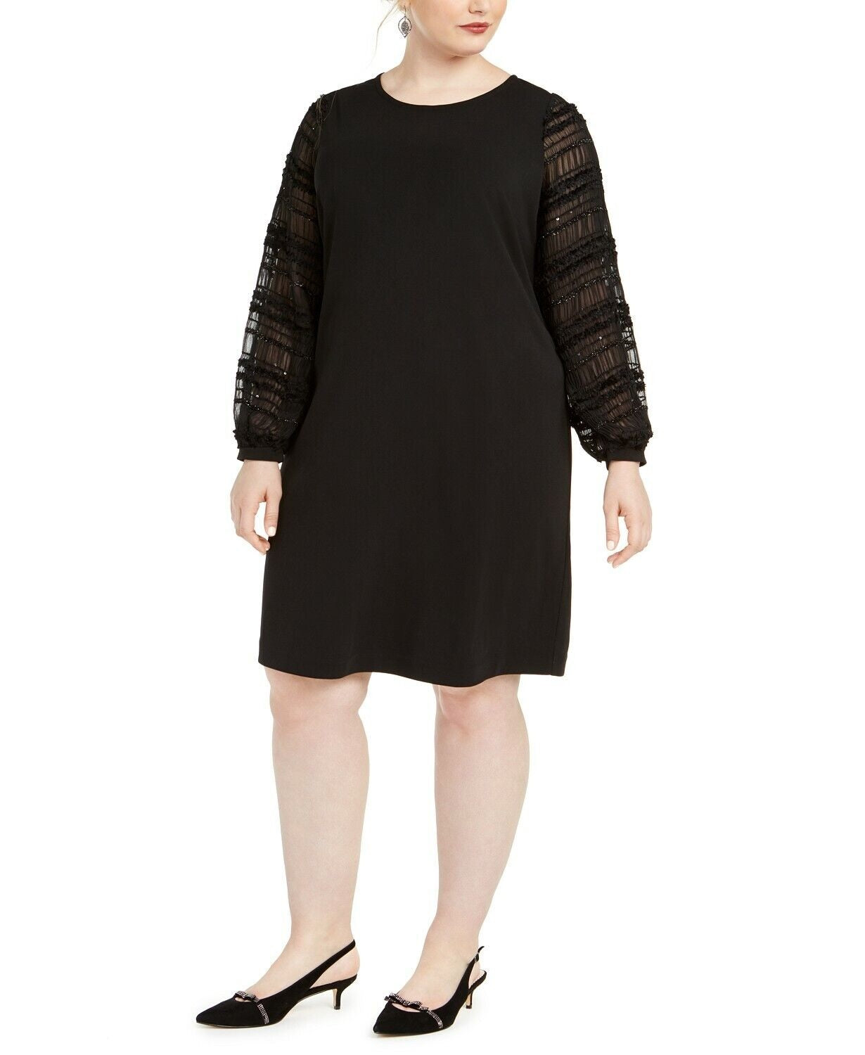 Alfani Women's Plus Size Embellished-Sleeve Shift Dress Black Size 2X