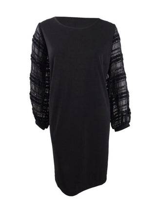 Alfani Women's Plus Size Embellished-Sleeve Shift Dress Black Size 2X