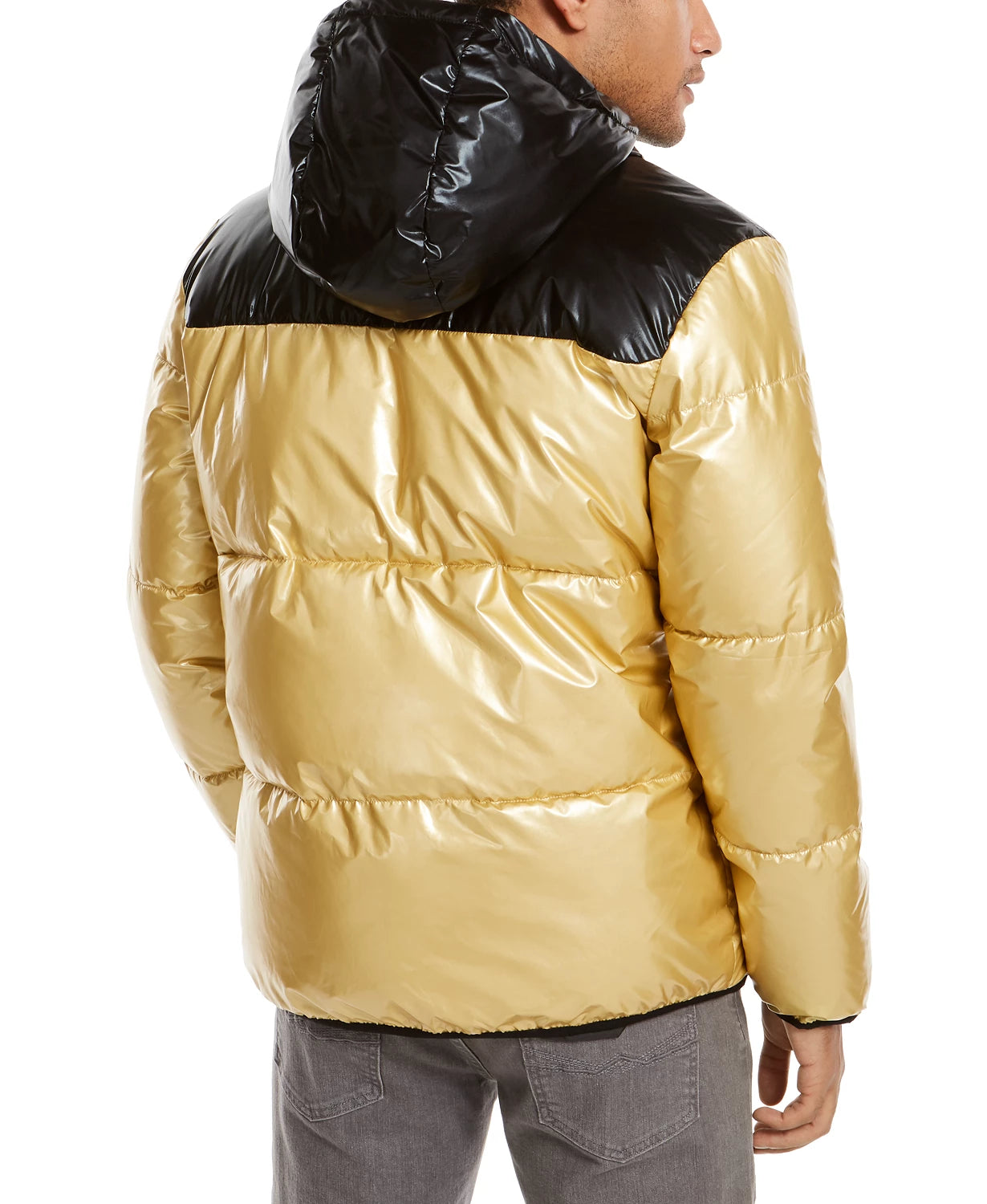 Alfani Men's Colorblocked Hooded Puffer Coat Yellow Size Medium