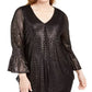 Alfani Women's Plus Size Metallic-Print Bell-Sleeve Top Gray Size 3X