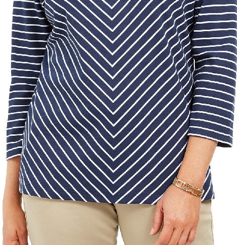 Karen Scott Women's Striped V-Neck Top Blue Size Medium