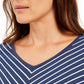 Karen Scott Women's Striped V-Neck Top Navy Size Medium