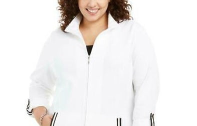 Karen Scott Women's Sport French Terry Ribbon-Trim Jacket White Size Extra Large