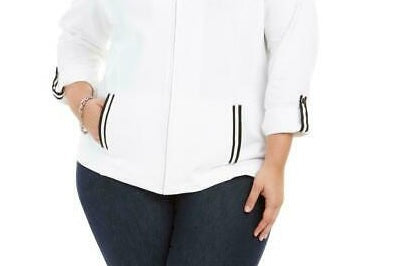 Karen Scott Women's Sport French Terry Ribbon-Trim Jacket White Size Extra Large