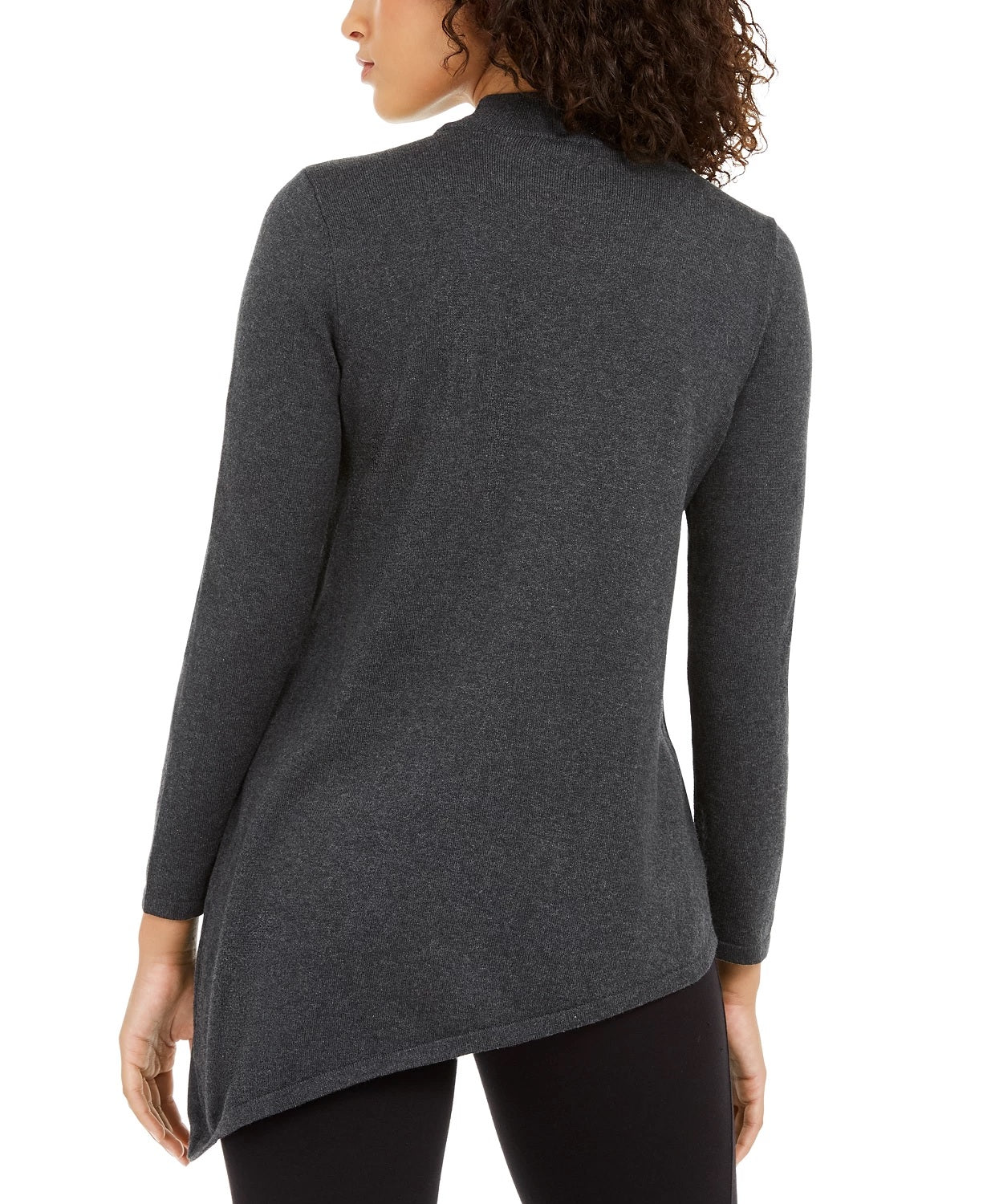 Alfani Women's Asymmetrical Beaded Sweater Dark Gray Size Medium