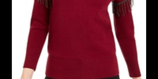 Alfani Women's Embellished Fringe Sweater Wine Size Small