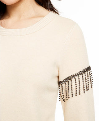 Alfani Women's Embellished Fringe Sweater Beige Size Large