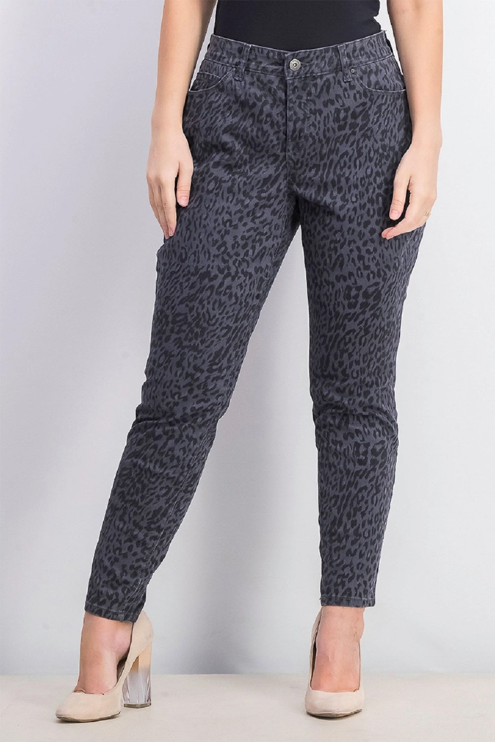 Style & Co Women's Curvy Fit Skinny Printed Jeans Grey Size 6