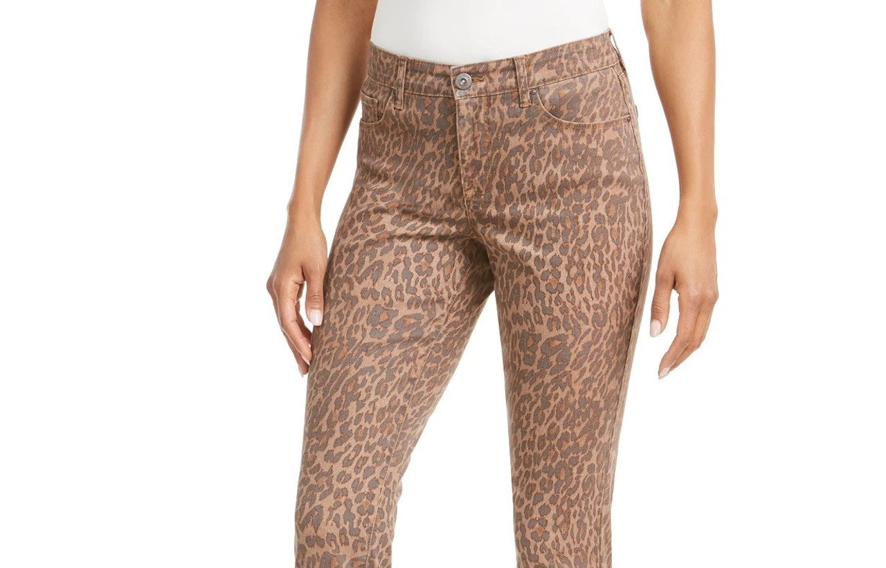 Style & Co Women's Curvy-Fit Skinny Printed Jeans Beige Size 14