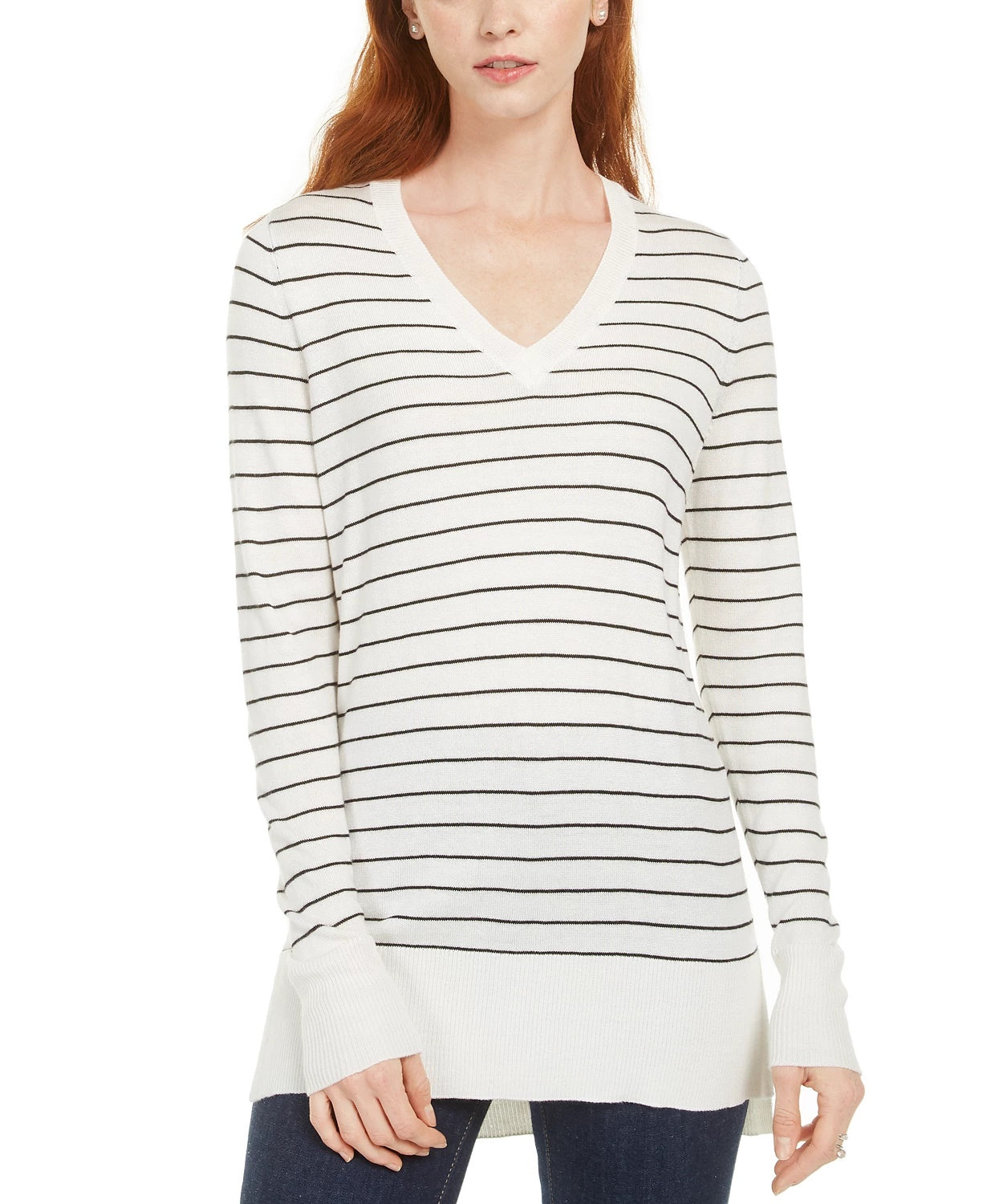 Maison Jules Women's Skinny Striped Pullover Sweater White Size Medium