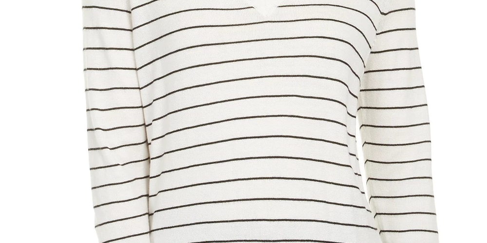 Maison Jules Women's Skinny Striped Pullover Sweater White Size Medium