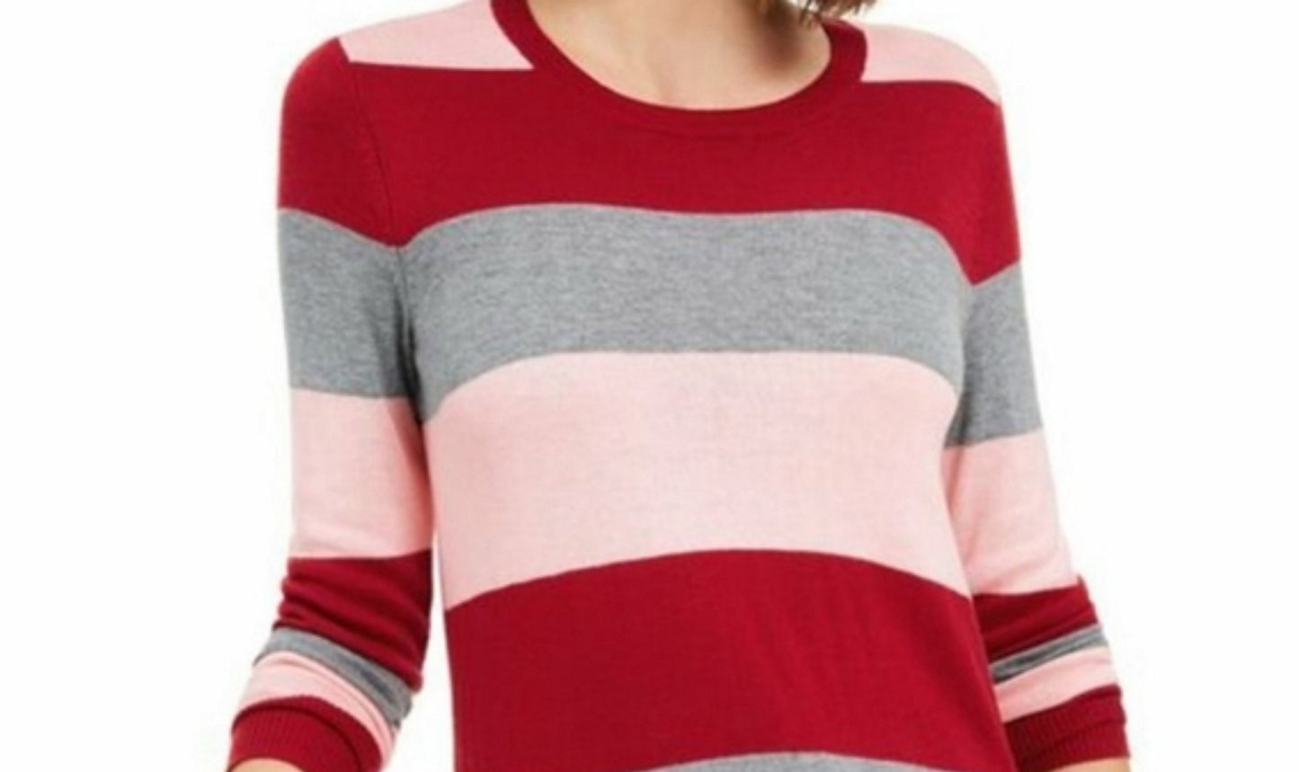 Maison Jules Women's Striped Sweater Bright Red Size Large