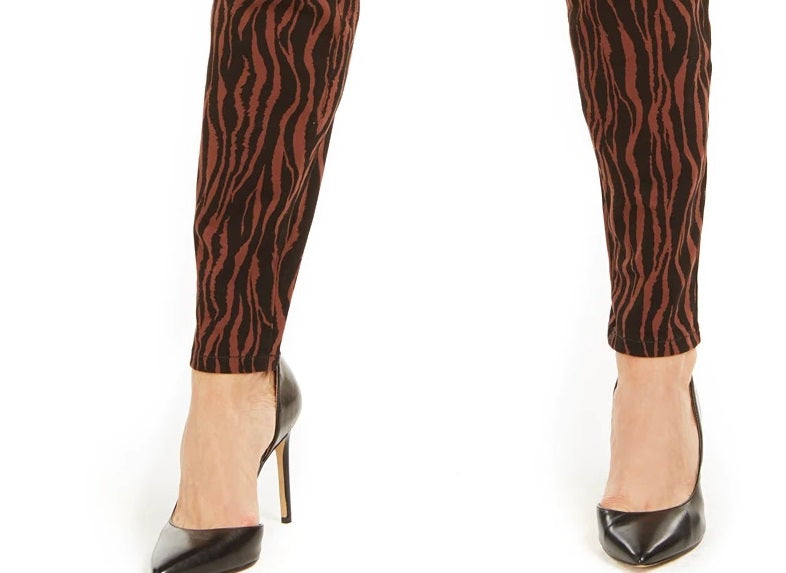 INC International Concepts Women's Printed Curvy-Fit Skinny Jeans Brown Size 8