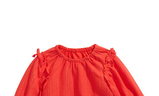 First Impressions Baby Girls Metallic Striped Bow Trim Top Red Size 18MOS