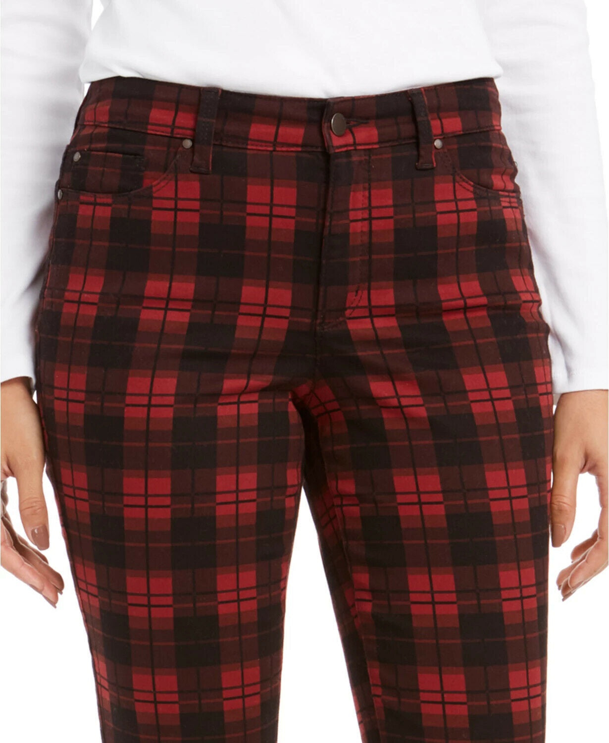 Charter Club Women's Plaid Tummy Control Jeans Black Size 10
