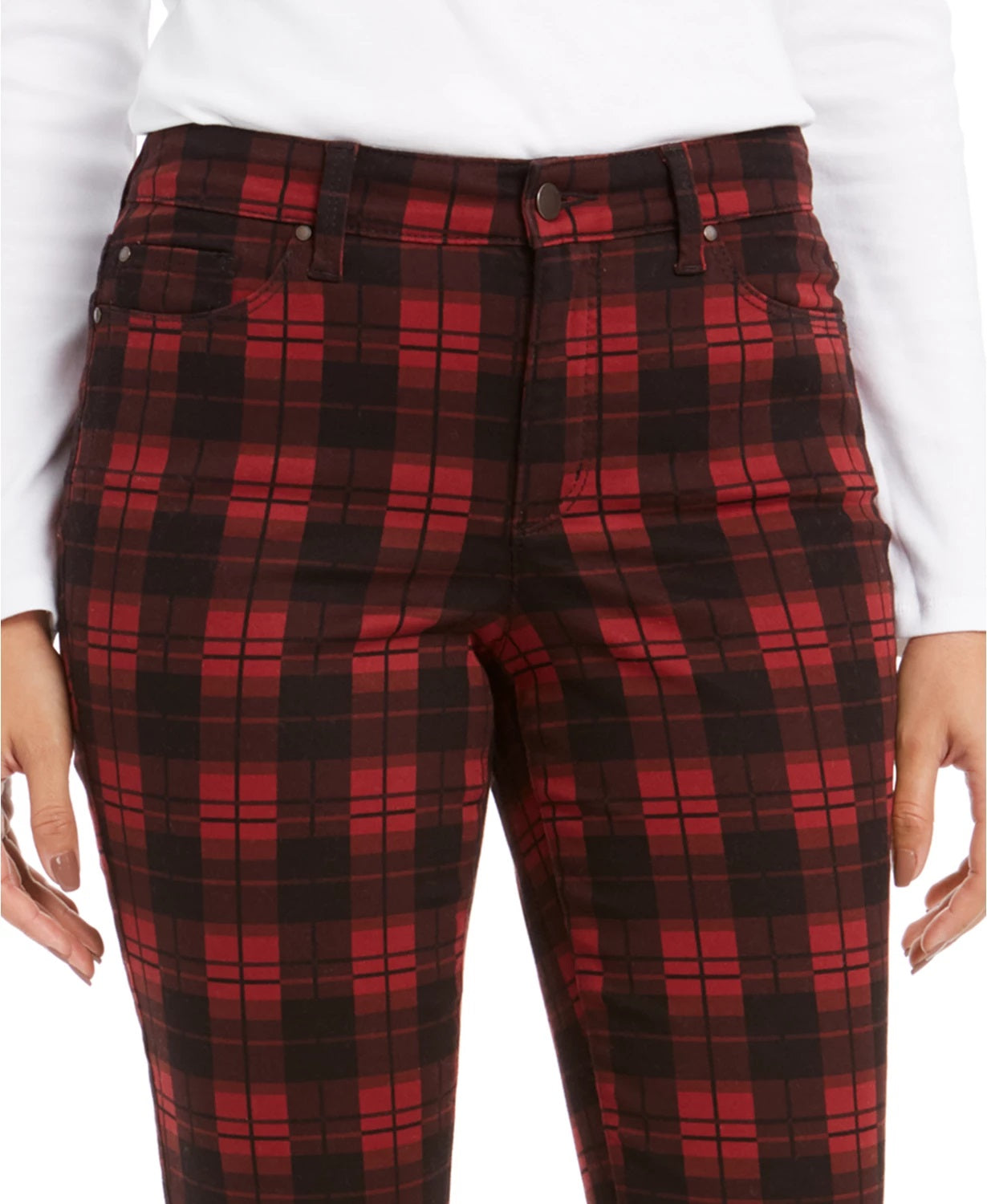 Charter Club Women's Plaid Tummy Control Jeans Black Size 8