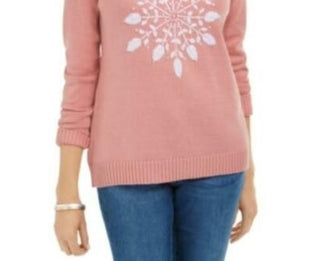 Karen Scott Women's Snowflake Applique Sweater Pink Size Large