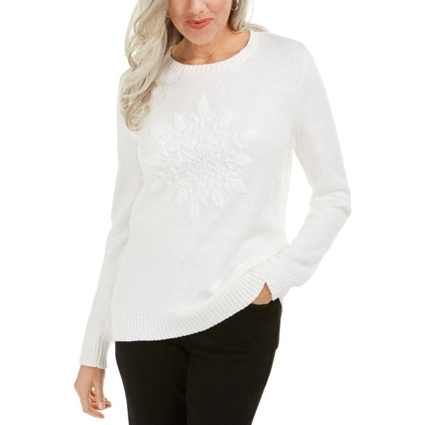 Karen Scott Women's Snowflake Applique Sweater White Size Extra Large