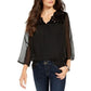 Style & Co Women's Mixed-Media Sheer-Sleeve Blouse Black Size XX Large
