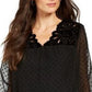 Style & Co Women's Mixed-Media Sheer-Sleeve Blouse Black Size XX Large