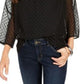 Style & Co Women's Mixed-Media Sheer-Sleeve Blouse Black Size XX Large