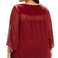 Style & Co Women's Plus Size Swiss-Dot Velvet-Yoke Top Red Size 2 Extra Large