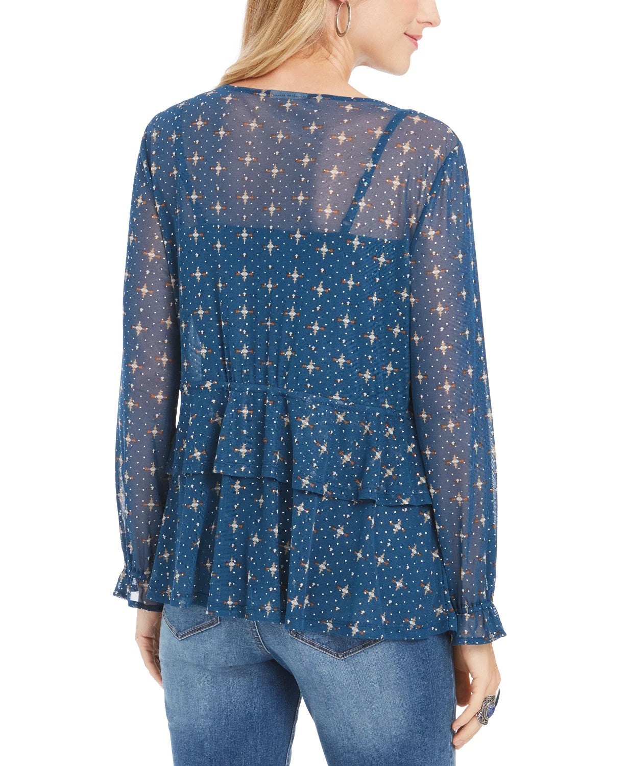 Style & Co Women's Printed Mesh Top Green Size X-Small