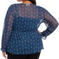 Style & Co Women's Plus Size Ruffle-Front Mesh Top Blue Size OX