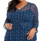 Style & Co Women's Plus Size Ruffle-Front Mesh Top Blue Size OX