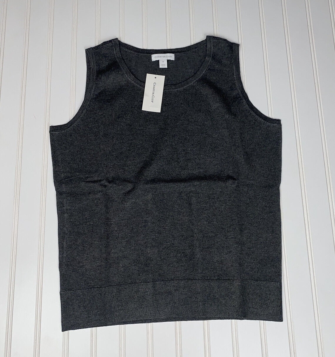 Charter Club Women's Sleeveless Crew Neck Sweater Grey Size Medium